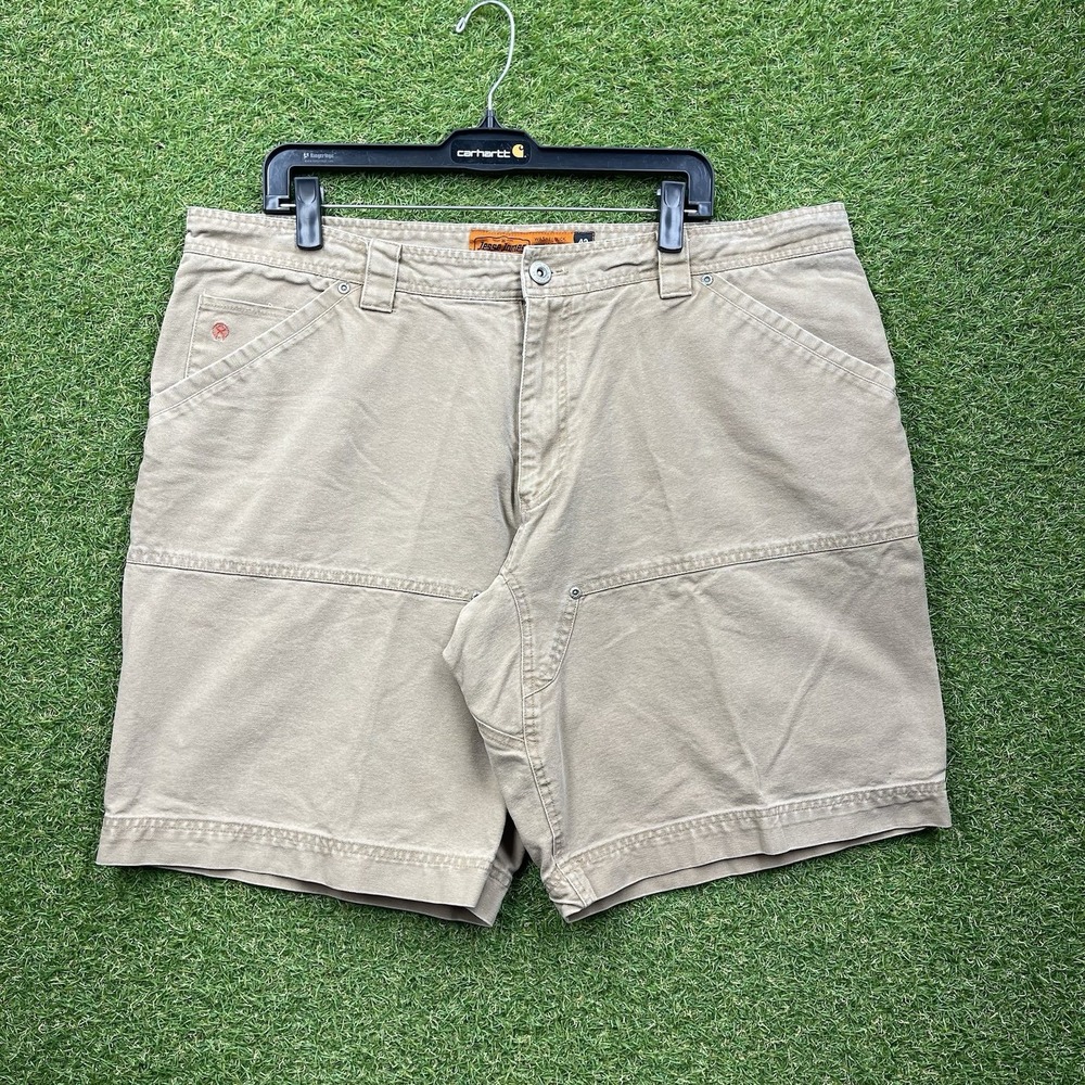 Jesse James Shorts Mens 42 Tan Carpenter 11" Washed Duck Canvas Workwear Khaki